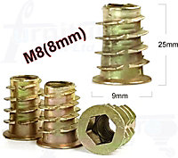 Pack of 12 M8 D-Type Insert Nuts (D Nuts) provide a strong permanent thread for wood