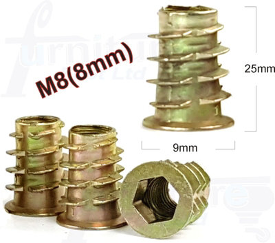 Pack of 12 M8 D-Type Insert Nuts (D Nuts) provide a strong permanent thread for wood