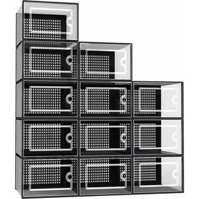 Pack of 12 Transparent Shoe Storage Boxes, Ventilated and Stackable for ...