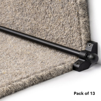 Pack Of 13 - FloorPro Stair Rods - 27.5" (70cm) Width - Easy To Fit Hollow Stair Carpet Runner Bars Affordable - Black Finish