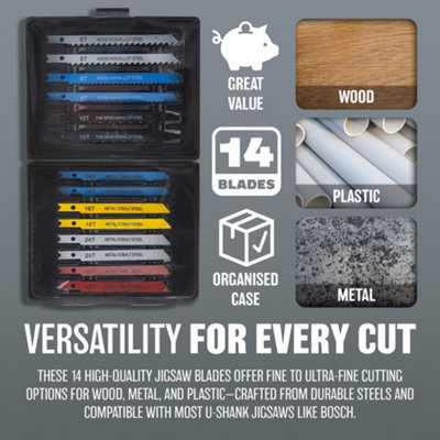 Pack Of 14 Jigsaw Blades Set Comes In A Case For Easy Storage Heavy Duty - 4
