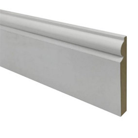 PACK OF 15 (Total 15 Units) - 18mm x 144mm White Primed MDF Torus Skirting Board - 4400mm Length