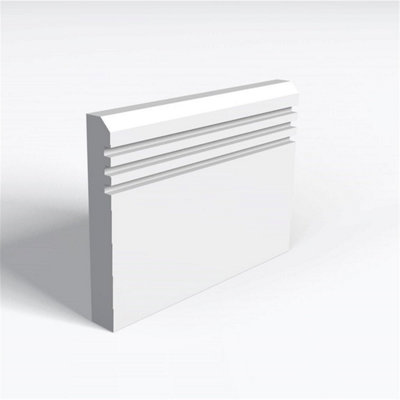 Pack of 15 (Total 15 Units) - MR MDF Primed Chamfered 3 Square Grooves Skirting Board - 18mm (T) x 94mm (H) x 4200mm (L)