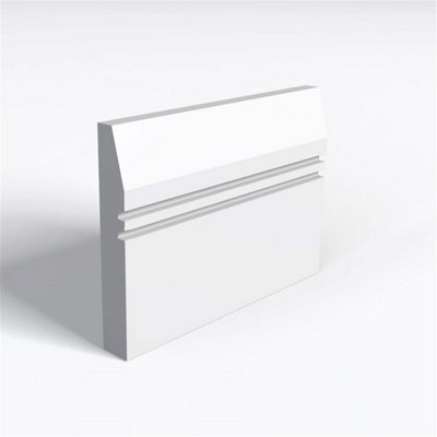 Pack of 15 (Total 15 Units) - MR MDF Primed Splay & 2 Square Grooves Skirting Board & Rebate - 15mm (T) x 94mm (H) x 3050mm (L)