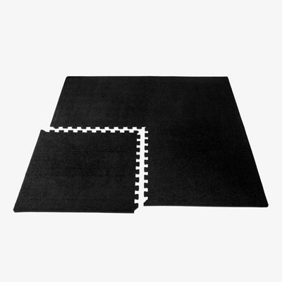 Pack of 16 Interlocking Gym Floor Mat Tiles Soft Smooth EVA Foam Yoga Kids Play 60 x 60cm BLACK