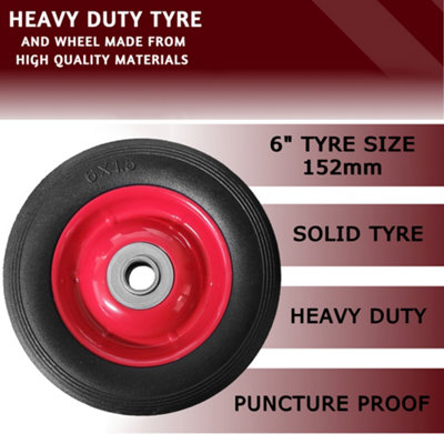 Pack of 2 6" Solid Wheels for Sack Truck / Trolley / Cart 6 Inch Wheels 16mm Roller Bearings - 9