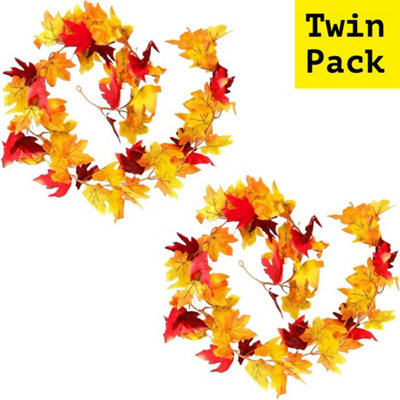 Pack of 2 Best Artificial 175cm (6ft) Large Maple Leaf Autumn Halloween Garlands