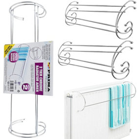Pack Of 2 Chrome Radiator Airer 2 Tier Clothes Drying Hang Rack Laundry Towel