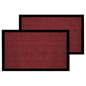 Pack of 2 Door Mat Dirt Floor and Kitchen Doormats Super Absorbent - Durable, and Reusable for Home and Office (Red, 40 x 60cm)