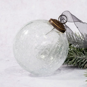 Pack of 2 Extra Large Clear 4" Crackle Glass Christmas Ornament