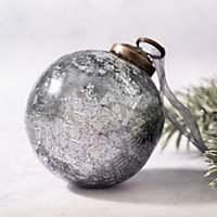 Pack of 2 Extra Large Slate with Silver Foil 4" Crackle Glass Christmas Ball