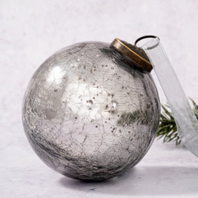 Pack of 2 Extra Large Smoke 4" Crackle Glass Christmas Bauble