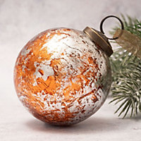 Pack of 2 Extra Large Tangerine with Silver Foil 4" Crackle Glass Christmas Ball