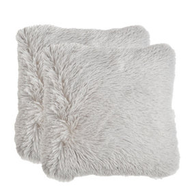 Pack of 2 Fluffy Fleece Zip Up Cushion Covers
