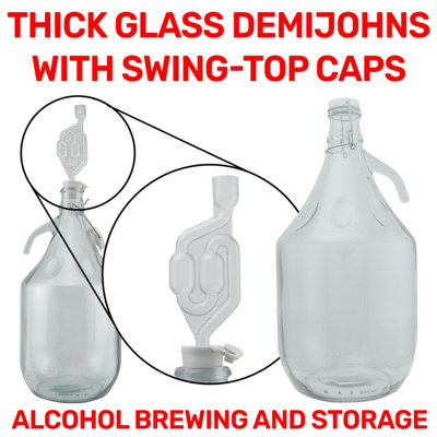 pack of 2 glass wine making/storage demijohns with flip top lids
