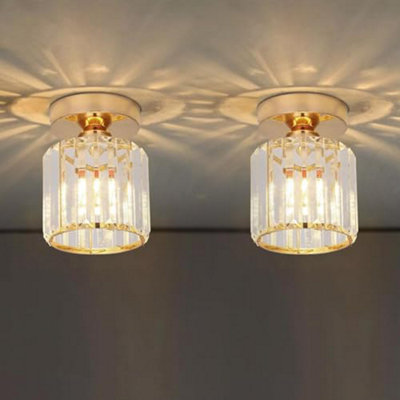 Pack of 2 Gold Modern Crystal Ceiling Light E27 Semi Flush Light ...