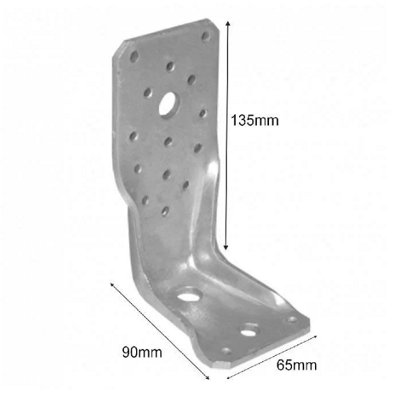 Pack of 2 - Heavy Duty 4mm Thick Galvanised Angle Bracket Concrete to Timber Connector Corner Brace 135x65mm
