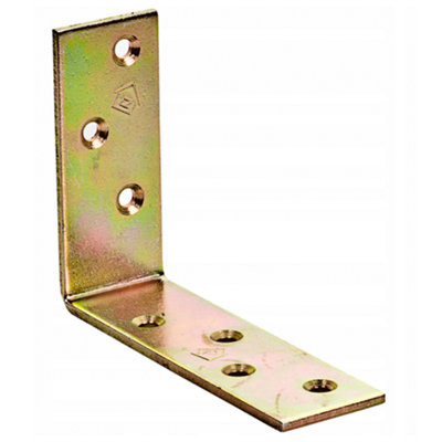 Pack of 2 - Heavy Duty Yellow Galvanised Construction Angle Bracket - Corner Brace 3mm Thick - 100x75x30mm