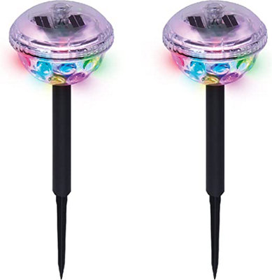 Pack of 2 Outdoor Decorative Solar Powered LED Disco Light Stake Lights Bright Garden Patio Illuminate Pathway Lights