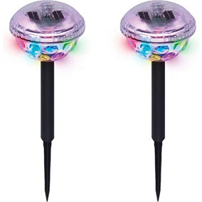 Pack of 2 Outdoor Decorative Solar Powered LED Disco Light Stake Lights Bright Garden Patio Illuminate Pathway Lights