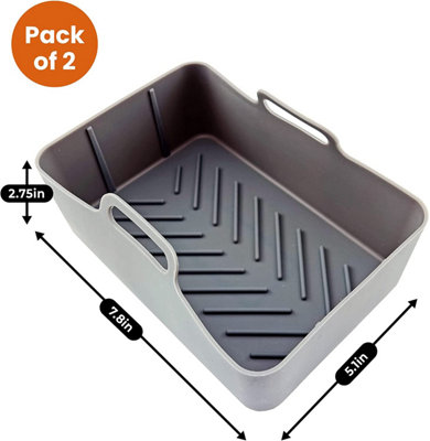 2X Reusable Airfryer Silicone Basket Oven Baking Tray Fried Pizza Chicken Basket Easy To Fryer Liner Grey