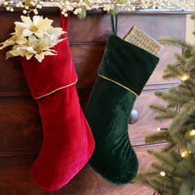 Pack of 2 Red & Green Velvet Christmas Stockings