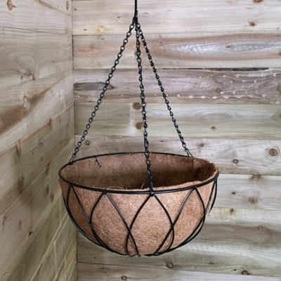 Pack of 2 Samuel Alexander Black Lattice Metal Garden Hanging Basket with WaterSave Coco Fibre Liner 35cm - Without Bracket