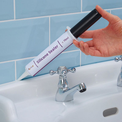 Pack of 2 Silicone Sealant - Fast Drying. Thumb Operated Syringe Dispenser, Mould and Temperature Resistant, Basin, Tiles, Baths