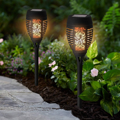 Pack of 2 Solar Powered Waterprrof Outdoor Garden Dancing Flickering Flame Effect Stake Light Path Lamp - 36 LED