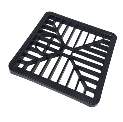 Pack of 2 Square Gulley Grid Drain Cover Grate Lid. Heavy Duty PVC. 150mm x 150mm / 6 Inch. Black