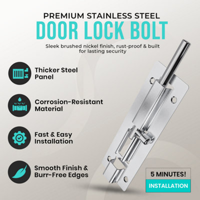 Pack of 2 Stainless Steel Door Security Bolts, Slide Latch Lock with Screws - 75MM