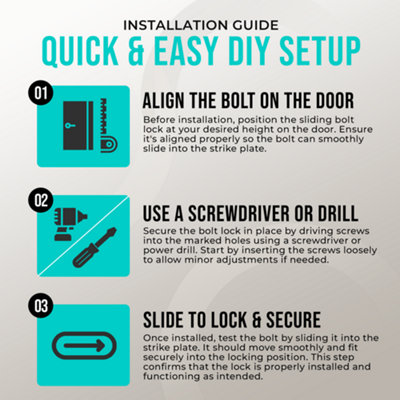 Pack of 2 Stainless Steel Door Security Bolts, Slide Latch Lock with Screws - 75MM