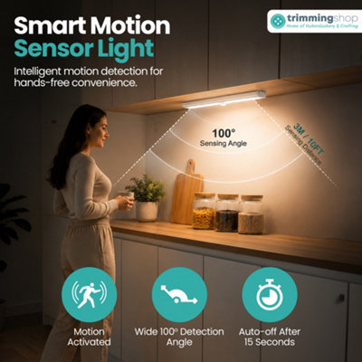 Pack of 2 Under Cabinet Lighting, Motion Sensor Light Battery Operated ...