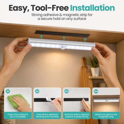 Pack of 2 Under Cabinet Lighting, Motion Sensor Light Battery Operated ...