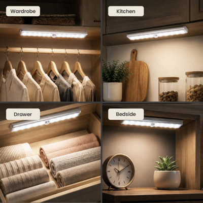 Pack of 2 Under Cabinet Lighting, Motion Sensor Light Battery Operated ...