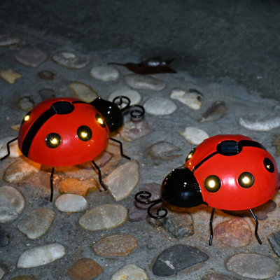 Pack of 2 Warm Light Outdoor Solar Ladybug Decorative Garden Lights