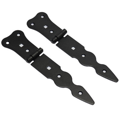 Pack of 2 x 150 mm Narrow T-Hinge Black, Retro Steel Tee Hinges, Weather Resistant, Rust Proof Powder Coating, T Strap Hinges