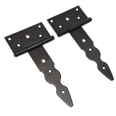 Pack of 2 x 150 mm T-Hinge Black, Steel Tee Hinges, Weather Resistant, Rust Proof Powder Coating, T Strap Hingess