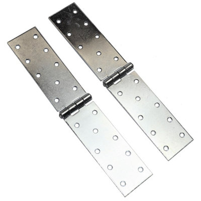 Pack of 2 x 250 mm Backflap Hinge Galvanised, Silver Steel Back Flap Hinges, Weather Resistant, Rust Corrosion Proof, Strap Hinges