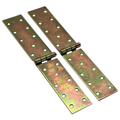 Pack of 2 x 250 mm Backflap Hinge Galvanised, Steel Back Flap Hinges, Weather Resistant, Rust Corrosion Proof, Strap Hinges