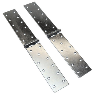 Pack of 2 x 300 mm Backflap Hinge Galvanised, Silver Steel Back Flap Hinges, Weather Resistant, Rust Corrosion Proof, Strap Hinges