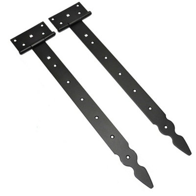 Pack of 2 x 400 mm T-Hinge Black, Steel Tee Hinges, Weather Resistant, Rust Proof Powder Coating, T Strap Hingess