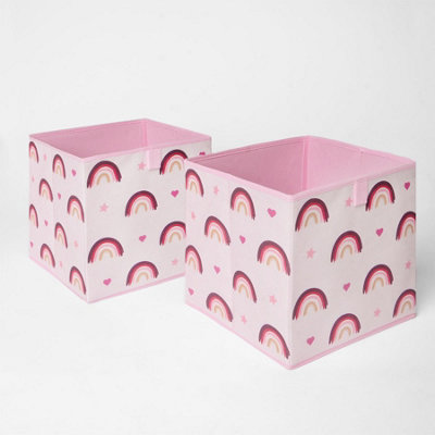 Pack of 2 x Rainbow Print Cube Storage Boxes
