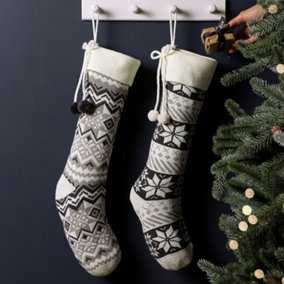 Pack of 2 Zig Zag and Snowflake Xmas Gift Decoration Christmas Stocking