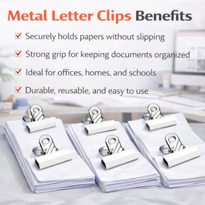 Pack of 20 70mm Jumbo Bulldog Letter Clips Strong Grip White Paper ...