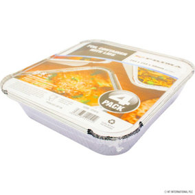 Pack Of 20 Aluminium Foil Containers With Lids Hot Food Takeaway 24Cm Box