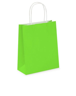 Pack of 20 Coloured Paper Party Bags 18cm x 22cm x 8cm Gift Bag With Handles Birthday Loot Bag Recyclable (Apple Green)