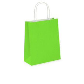 Pack of 20 Coloured Paper Party Bags 18cm x 22cm x 8cm Gift Bag With Handles Birthday Loot Bag Recyclable (Apple Green)