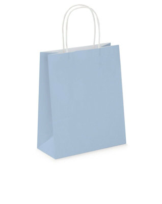 Pack of 20 Coloured Paper Party Bags 18cm x 22cm x 8cm Gift Bag With Handles Birthday Loot Bag Recyclable (Baby Blue)