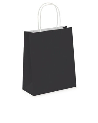 Pack of 20 Coloured Paper Party Bags 18cm x 22cm x 8cm Gift Bag With Handles Birthday Loot Bag Recyclable (Black)